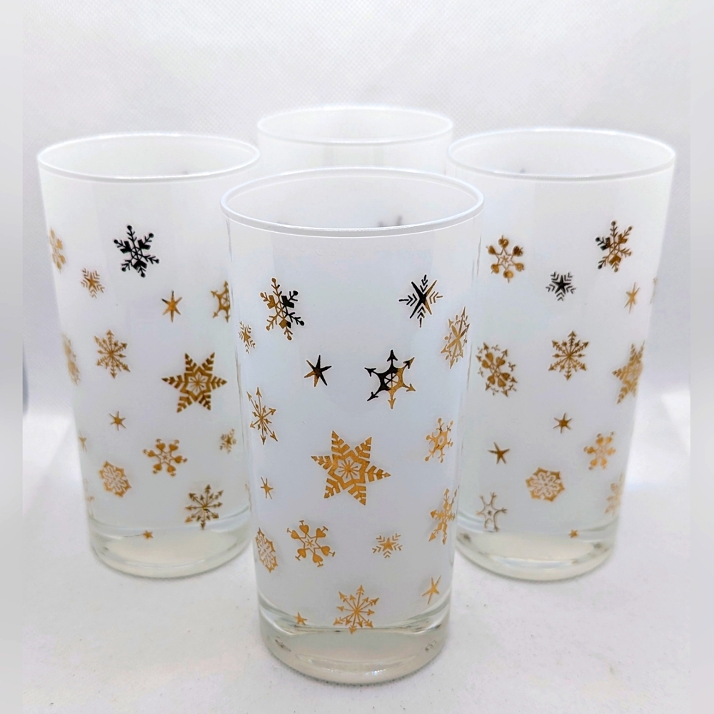 Federal Glass Co. Atomic Starburst Snowflake Glass Set Of 4 Vtg MCM Barware MINT